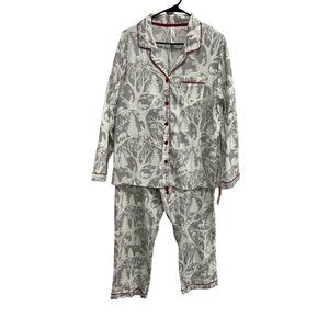 Gilligan & OMalley NWT White Gray Cotton Pajama Set Red Piping Sz XXL